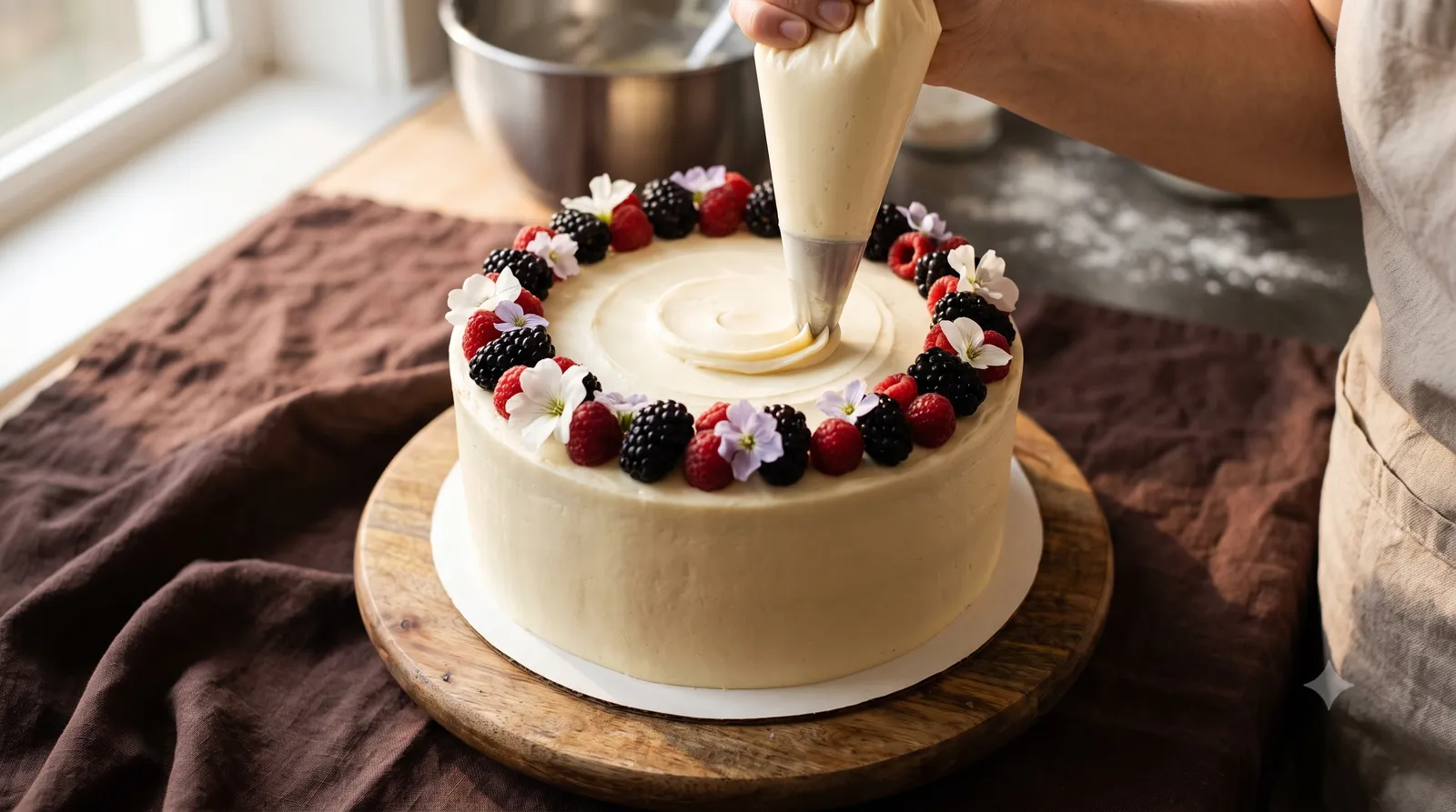 Celebration cake being decorated
